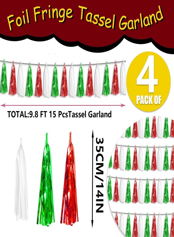 Hysilla 4P Red Green White Foil Fringe Metallic Tassel Streamers Banner Tassel Garland for Parade Floats, Graduation, Wedding, Birthday, Halloween, Christmas, Mexican Italian Birthday Party Decorations - Image 2